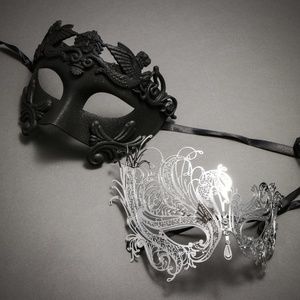 Couple's Masquerade Black Venetian Rome Masks